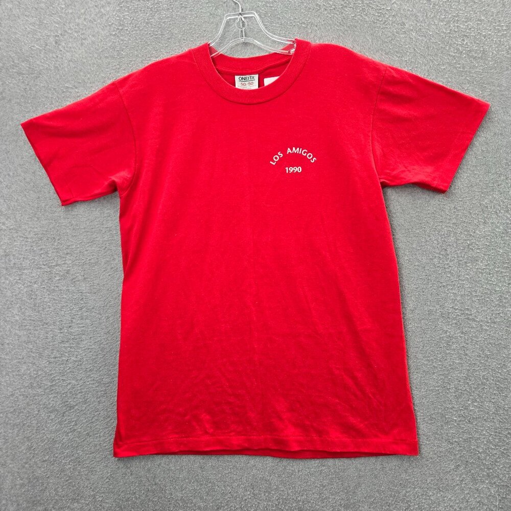 VINTAGE Los Amigos Men Shirt Medium Red Single Stitch Cowboy 90s USA READ